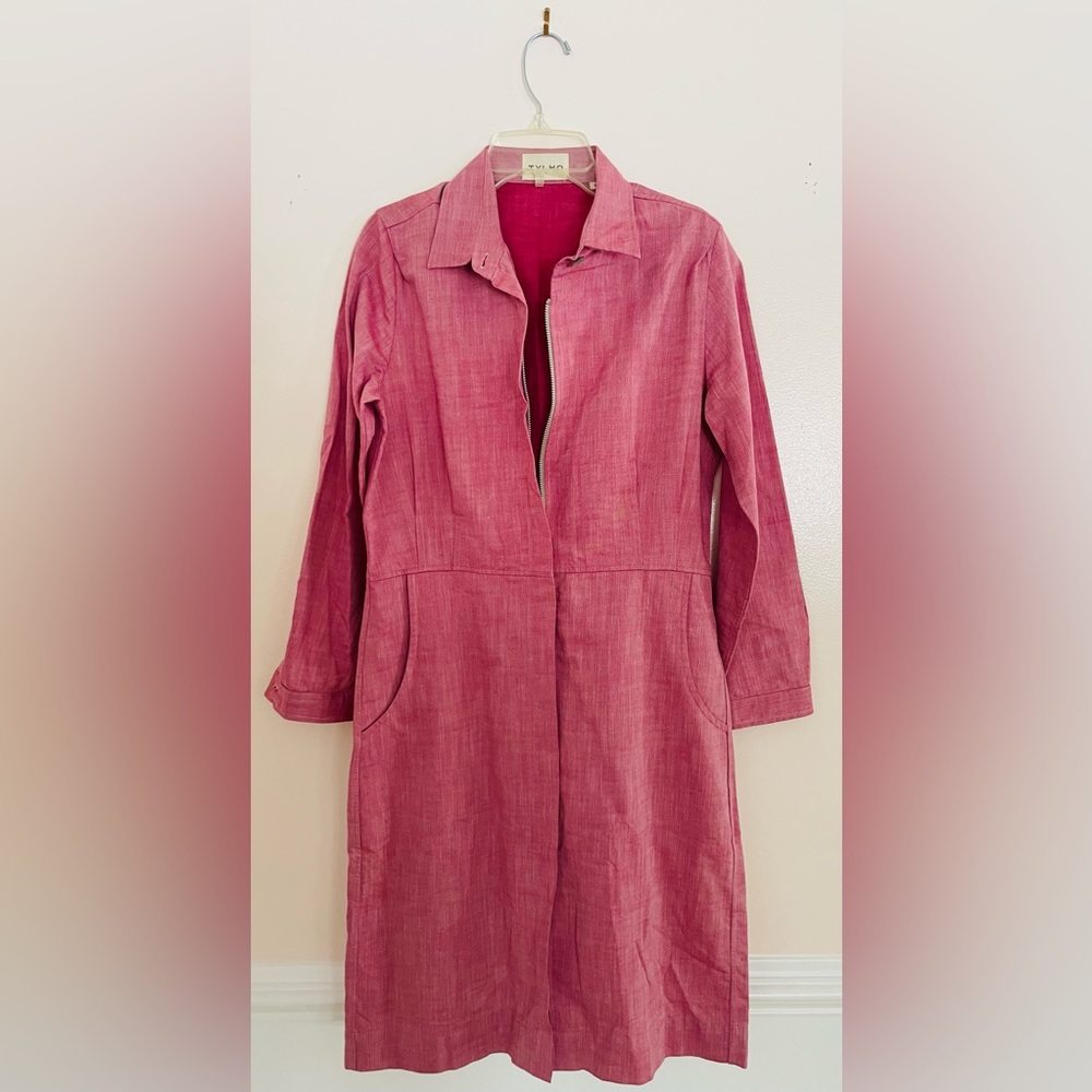 TYLHO For Anthropologie Pink Shirt Dress Long Sleeve Utility Midi w/ Pockets: M - Picture 2 of 12
